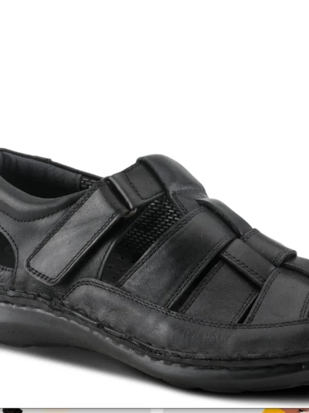Spring Step Men's Aspeno Classic Black Leather Sandals Size 41 Hook & Loop New